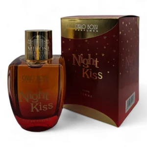 Parfum feminin Night Kiss - note de zmeură, trandafir și patchouli, inspirat de Magie Noire de la Lancôme, ideal pentru seară